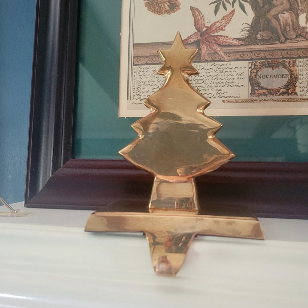 Solid Brass Christmas Tree Silhouette Stocking Hanger Holder